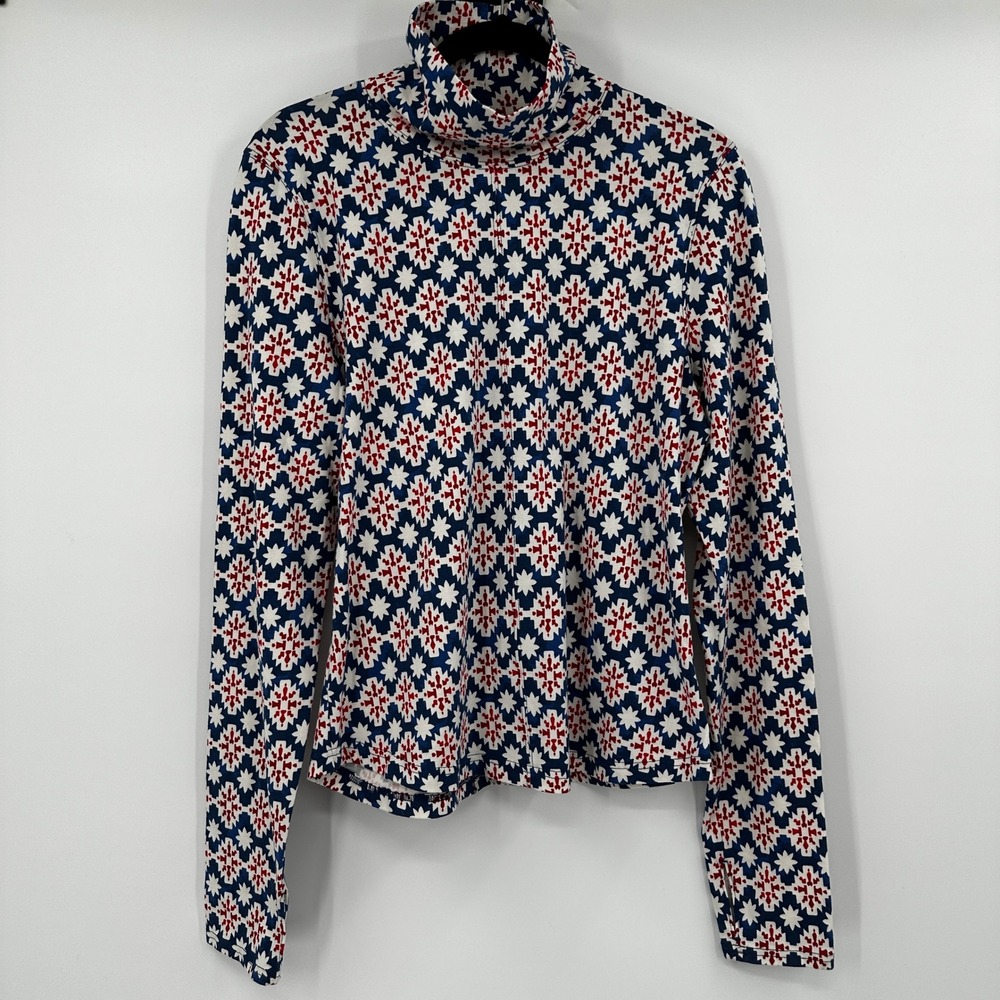 Intimately Free People Snowflake Geo Print Turtleneck Top XL Red White Blue